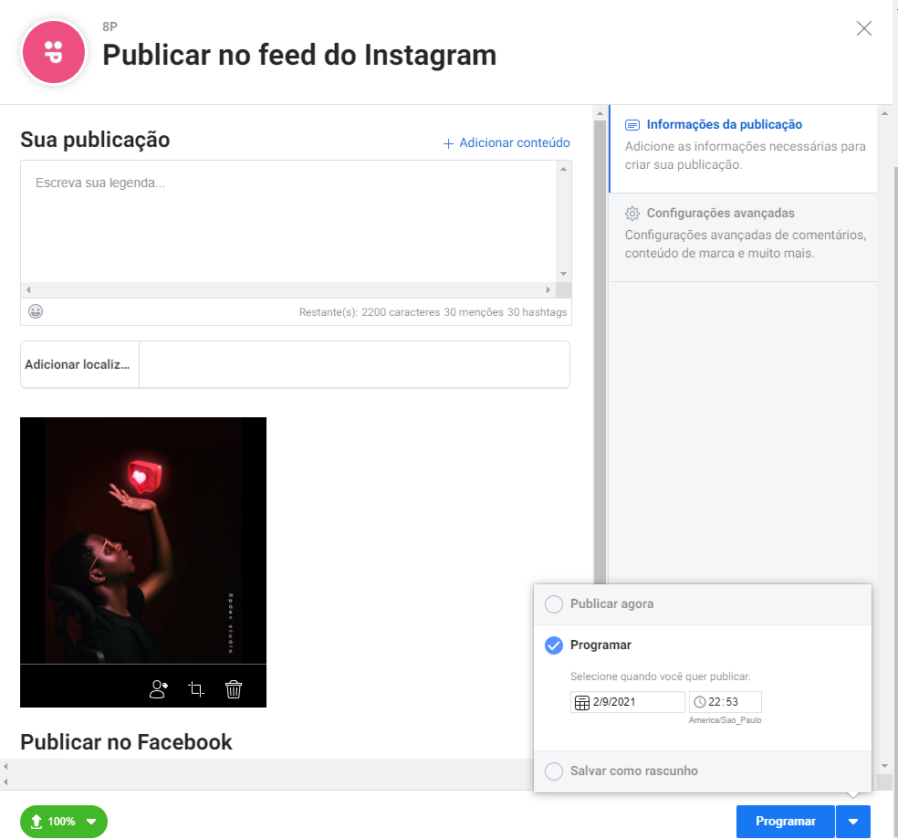 Estudio_de_criação_-_Facebook_-_programar_feed - Estúdio de criação do Instagram: use com o seu site